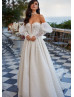 Ivory Glitter Lace Royal Wedding Dress With Removable Sleeves